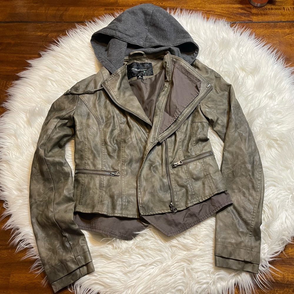 Maurices Women’s Size Small Moto Hooded Faux Leather Jacket